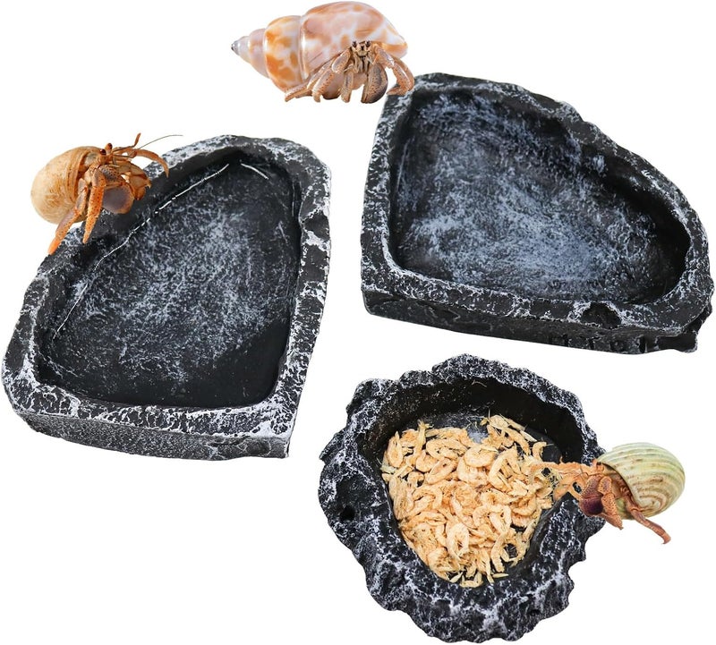 Neeenn 3 Pack Reptile Food Dish, Resin Hermit Crab Food & Water Bowl, Reptile Feeding Food Dish Kit, Tank or Aquarium Accessory, Suitable for Turtle Lizard Hermit Crab Snail Bearded Dragon Leopard Gecko - Image 1